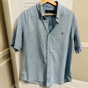 Ralph Lauren Light Blue Short-Sleeve Chambray Button-Down Shirt